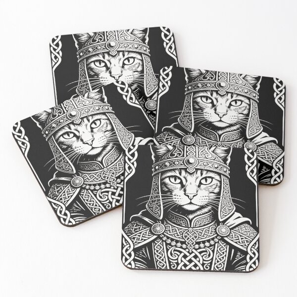 Item preview, Regal Armored Cat Portrait – Celtic Engraving Style designed and sold by CatVibesStudio.