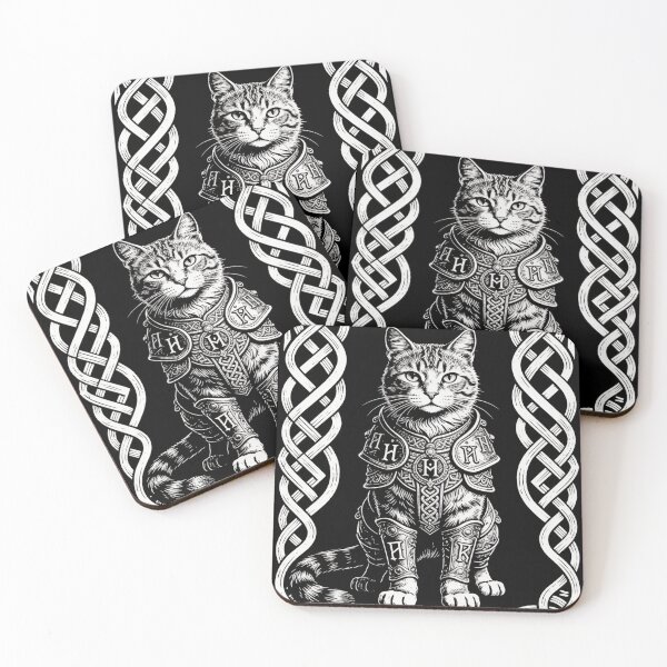 Item preview, Ornate Medieval Cat Icon – Symmetrical Engraving Art designed and sold by CatVibesStudio.