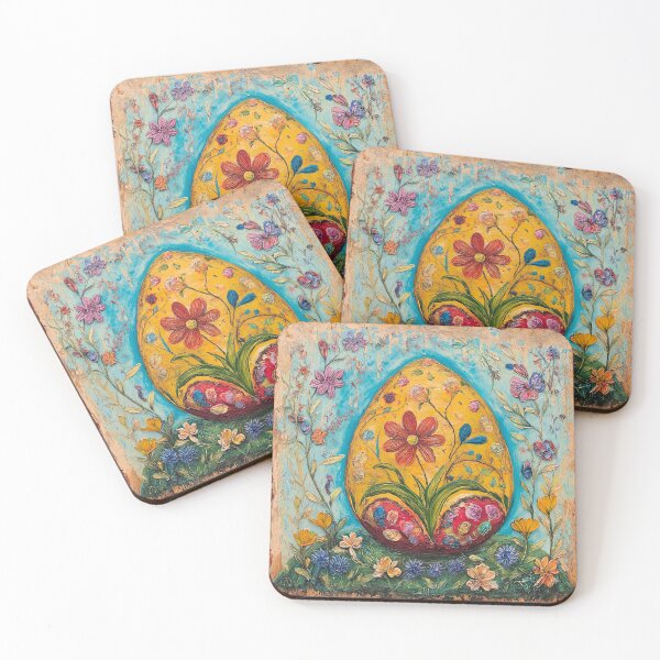 Item preview, Folk Art Easter Egg Floral Yellow designed and sold by TheBohemianLark.