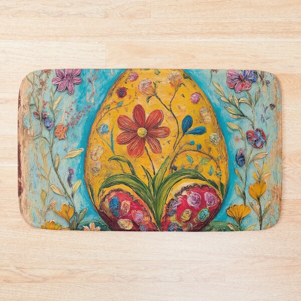 Item preview, Folk Art Easter Egg Floral Yellow designed and sold by TheBohemianLark.