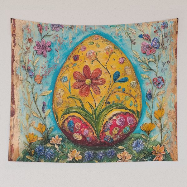 Item preview, Folk Art Easter Egg Floral Yellow designed and sold by TheBohemianLark.