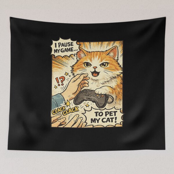 Item preview, I Pause My Game To Pet My Cat - Vintage Comic Panel designed and sold by akiotatsuo.