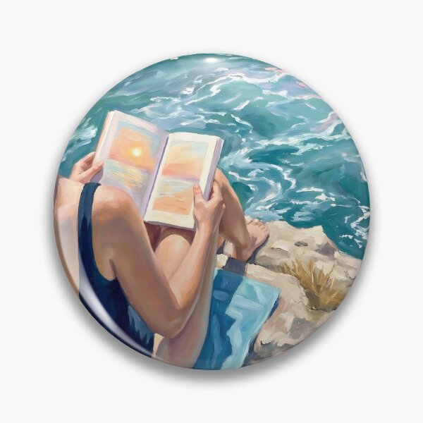 Item preview, Woman Reading by the Ocean Pastel Coastal Painting designed and sold by matchakpop.