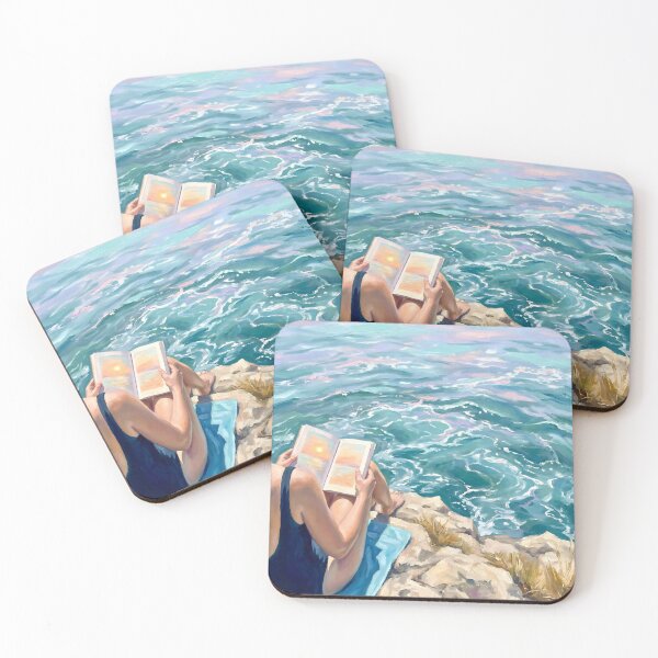 Item preview, Woman Reading by the Ocean Pastel Coastal Painting designed and sold by matchakpop.