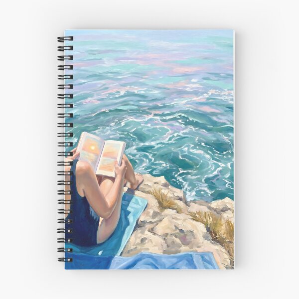 Item preview, Woman Reading by the Ocean Pastel Coastal Painting designed and sold by matchakpop.