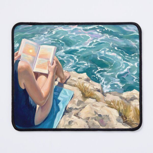 Item preview, Woman Reading by the Ocean Pastel Coastal Painting designed and sold by matchakpop.