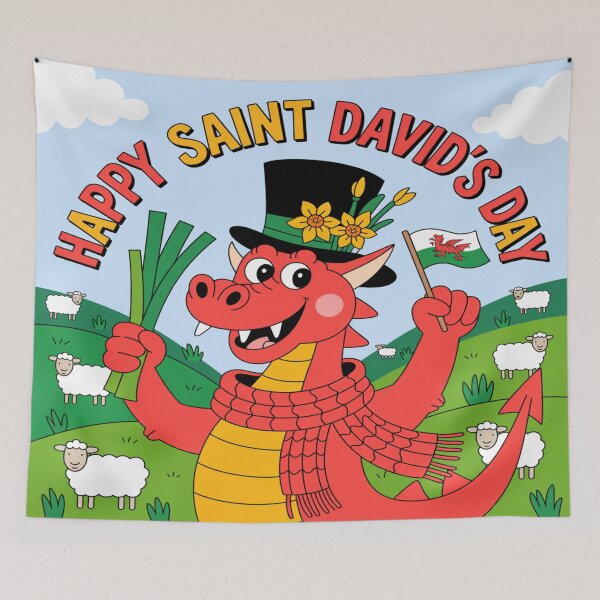 Item preview, Happy St David's Day Cute Welsh Dragon | Leeks & Flag designed and sold by Midnight Veil Designs.