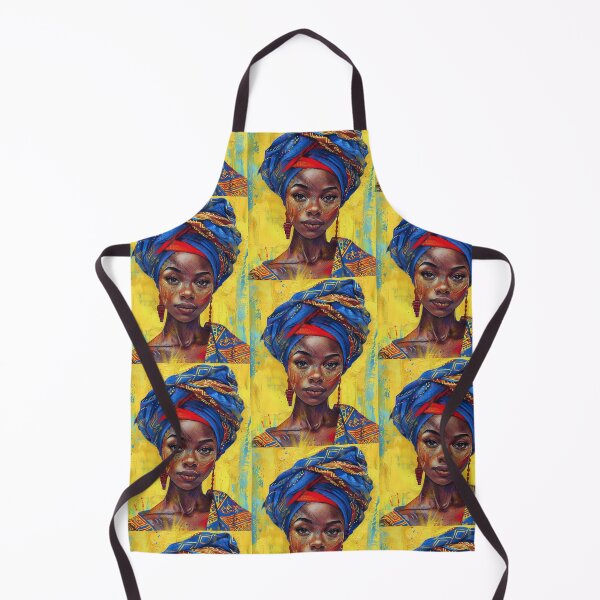 Item preview, African Woman with Blue Headscarf - Textured Art with Traditional Patterns and Yellow Background designed and sold by Hipatye26.