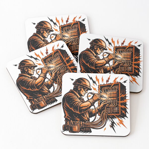 Item preview, Vintage Woodcut Electrician Worker Graphic designed and sold by LightPrintsCo.