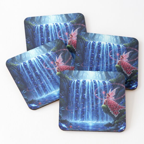Item preview, Blue Sapphire waterfall with fairy wearing red ruby dress designed and sold by Fairy's and Dragons .