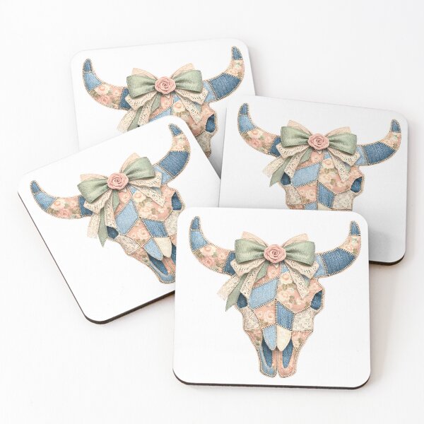 Item preview, Floral Patchwork Cow Skull Western Coquette Denim Boho Aesthetic designed and sold by Luvahawb.