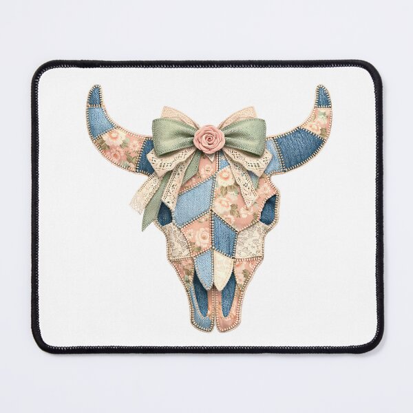 Item preview, Floral Patchwork Cow Skull Western Coquette Denim Boho Aesthetic designed and sold by Luvahawb.