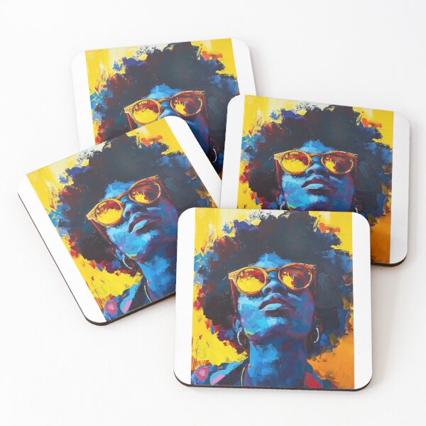 Item preview, Afro Woman with Sunglasses - Contemporary Art with Blue and Yellow Contrasts designed and sold by Hipatye26.