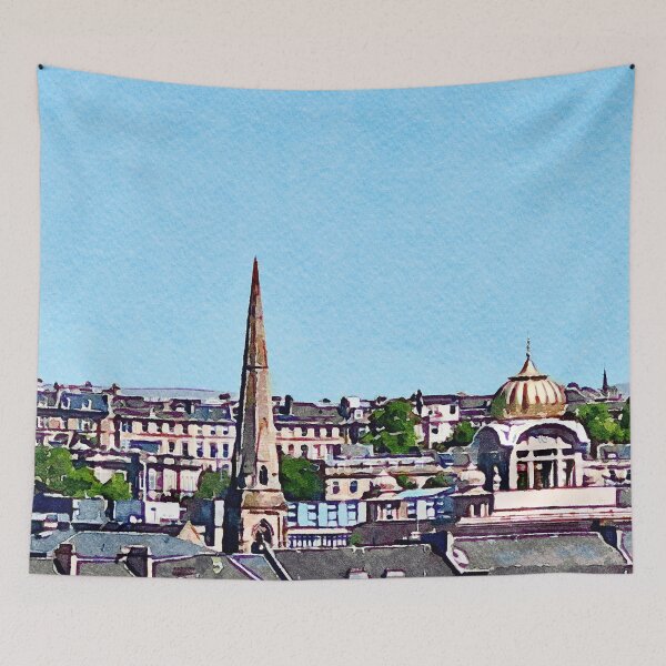 Item preview, Beyond the Cathedral – Dreamlike City Skyline Watercolor by Pamela Storch designed and sold by Pamela Storch.