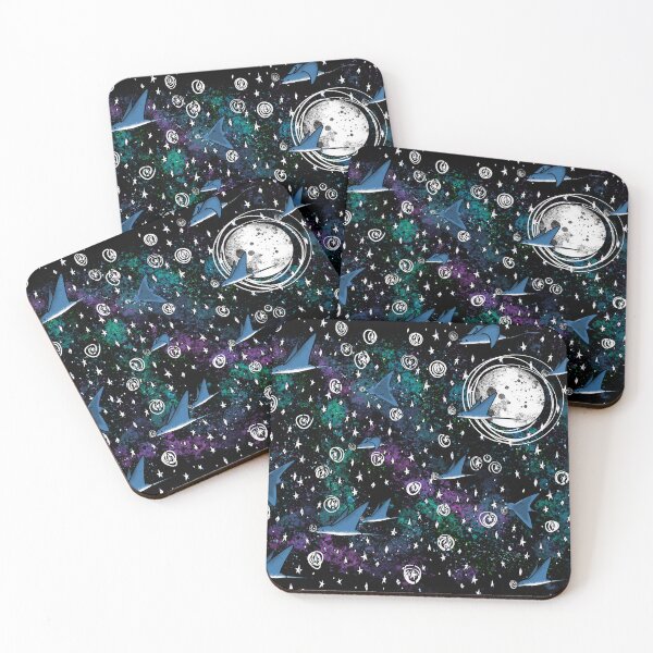 Item preview, Cosmic Manta Rays in Nebula - Moon and Stars Fantasy Pattern designed and sold by TheArtOfTreble.