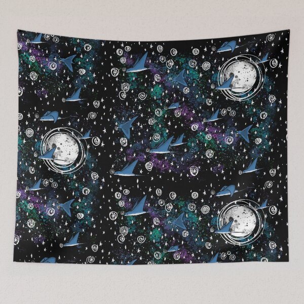 Item preview, Cosmic Manta Rays in Nebula - Moon and Stars Fantasy Pattern designed and sold by TheArtOfTreble.