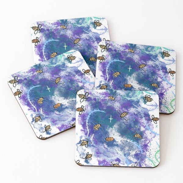 Item preview, Cosmic Bees in Nebula - Purple Blue Space Swarm Pattern designed and sold by TheArtOfTreble.