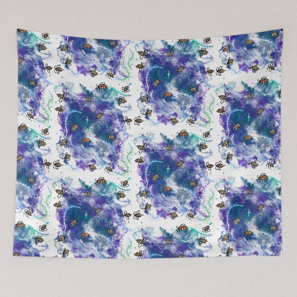 Item preview, Cosmic Bees in Nebula - Purple Blue Space Swarm Pattern designed and sold by TheArtOfTreble.