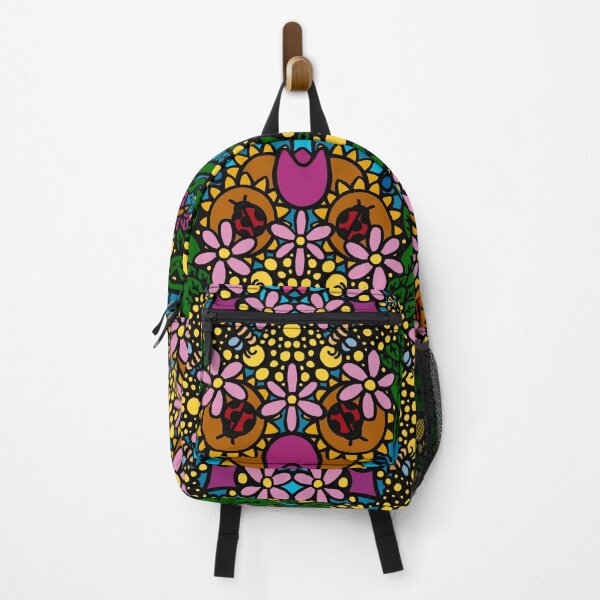 Item preview, Rainbow Floral Mandala with Bees & Ladybugs - Colorful Symmetry Pattern designed and sold by TheArtOfTreble.