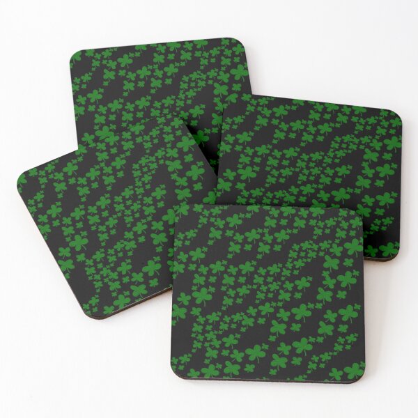 Item preview, Dark Green Clover Scatter - Lucky Shamrock Pattern on Black designed and sold by TheArtOfTreble.