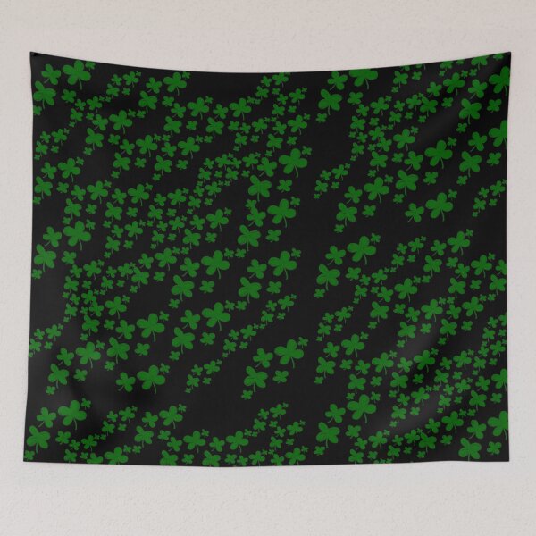Item preview, Dark Green Clover Scatter - Lucky Shamrock Pattern on Black designed and sold by TheArtOfTreble.