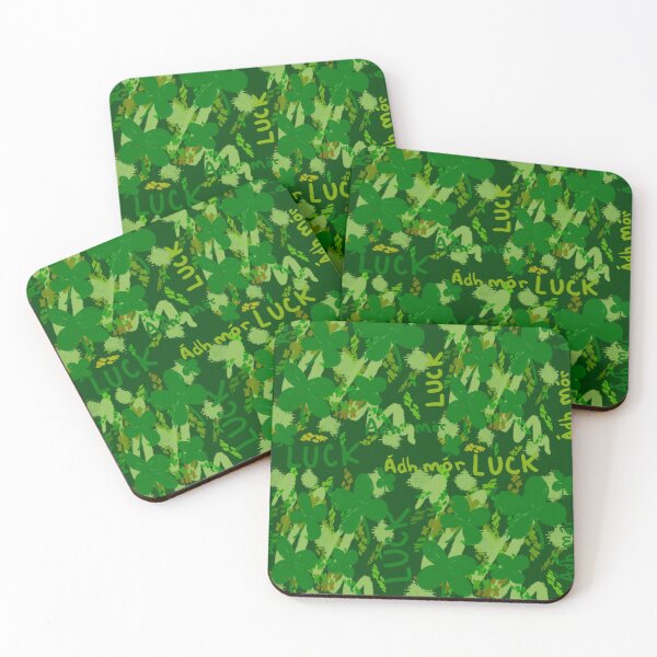 Item preview, Dark Green Clover Luck Pattern with Ádh Mór & LUCK designed and sold by TheArtOfTreble.
