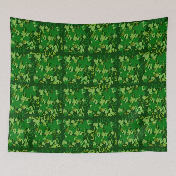 Item preview, Dark Green Clover Luck Pattern with Ádh Mór & LUCK designed and sold by TheArtOfTreble.