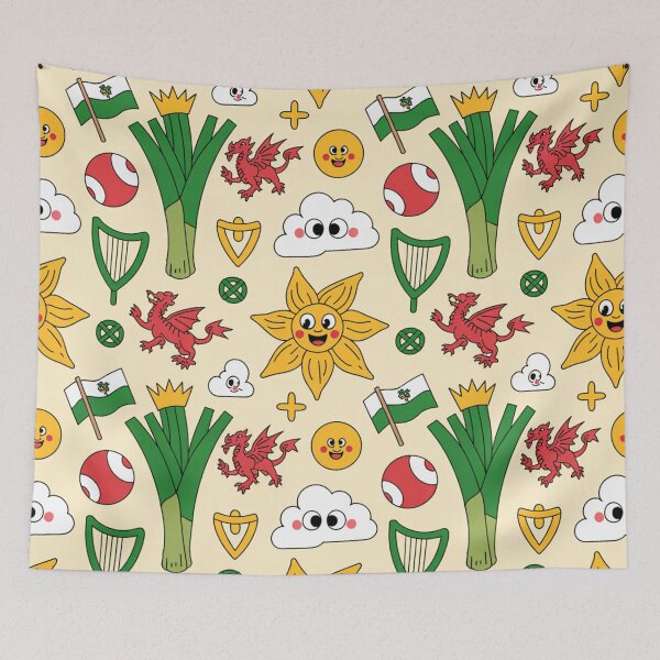 Item preview, Cute Welsh Rugby Pattern | Leeks Dragons Daffodils & Harps designed and sold by Midnight Veil Designs.