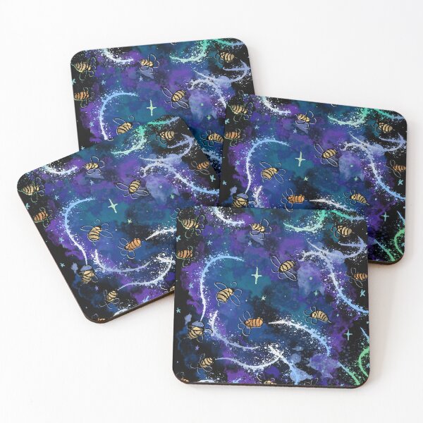 Item preview, Cosmic Bees in Purple Nebula - Blue Space Swarm Pattern designed and sold by TheArtOfTreble.