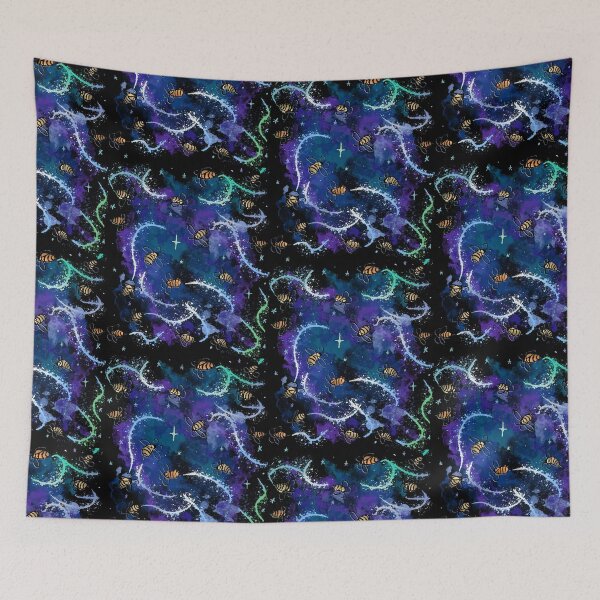 Item preview, Cosmic Bees in Purple Nebula - Blue Space Swarm Pattern designed and sold by TheArtOfTreble.