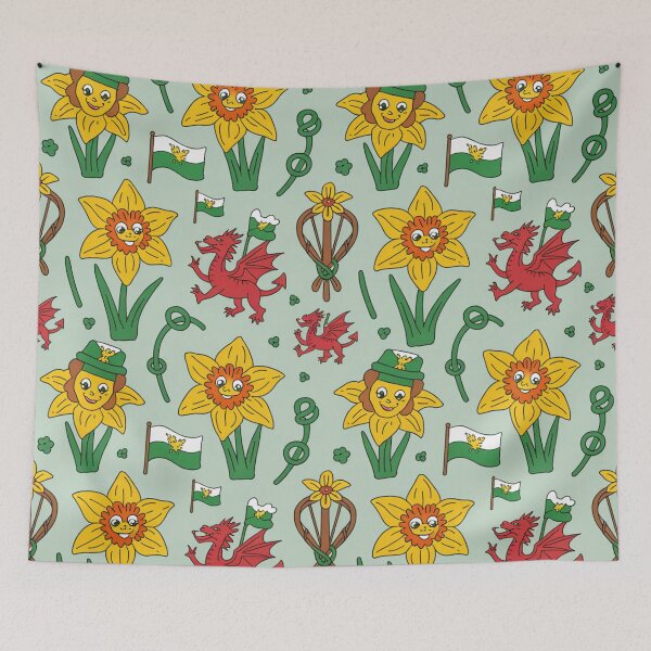 Item preview, Cute Welsh Daffodils in Hats Pattern | St David's Day Dragons designed and sold by Midnight Veil Designs.