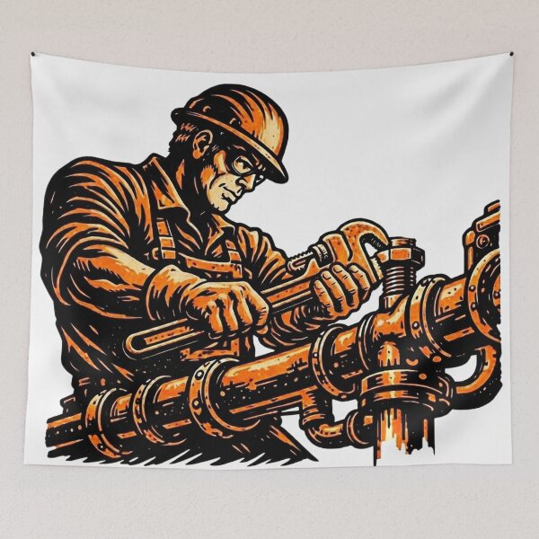 Item preview, Vintage Woodcut Pipefitter Graphic designed and sold by LightPrintsCo.