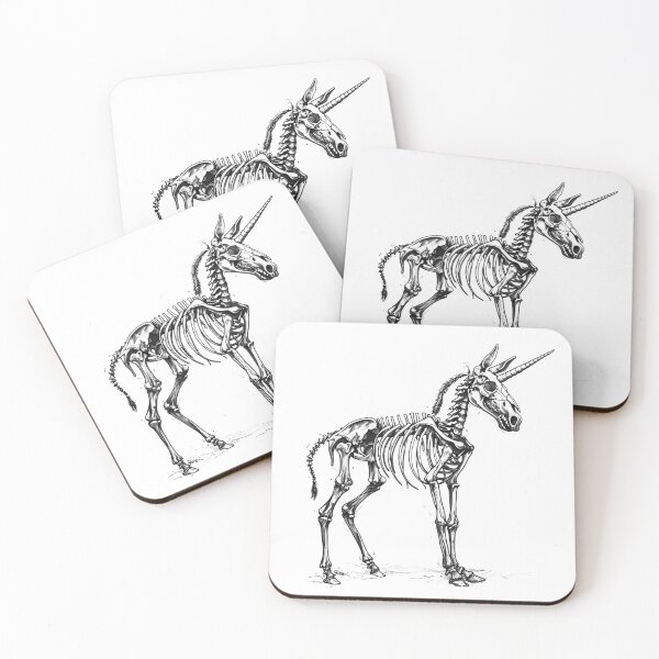 Item preview, Unicorn Skeleton Illustration | Gothic Black and White Bone Art designed and sold by inkoutninja.