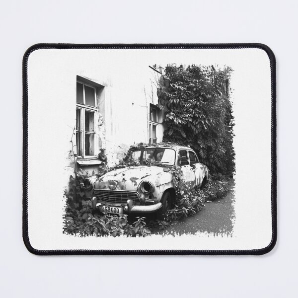 Item preview, Abandoned Vintage Car Photo | Overgrown Urban Decay Black and White designed and sold by inkoutninja.