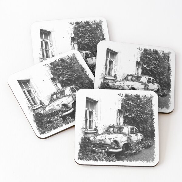 Item preview, Abandoned Vintage Car Photo | Overgrown Urban Decay Black and White designed and sold by inkoutninja.