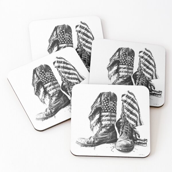 Item preview, Patriotic Combat Boots Illustration | American Flag Black and White Art designed and sold by inkoutninja.