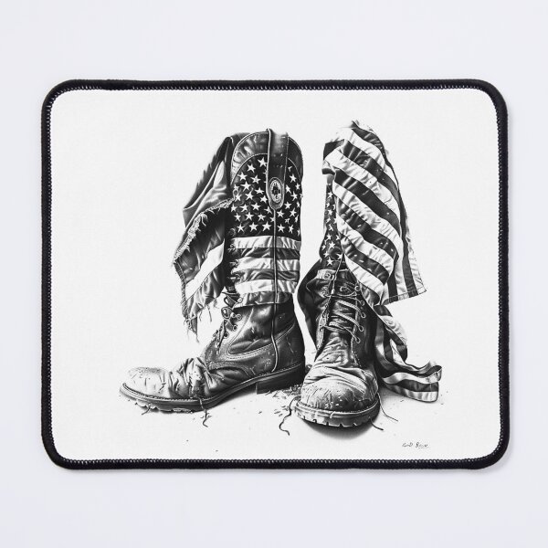 Item preview, Patriotic Combat Boots Illustration | American Flag Black and White Art designed and sold by inkoutninja.
