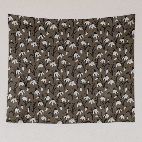 Item preview, Blooming Snowdrops Vintage Botanical English Garden Florals Camel Caramel Brown Black designed and sold by thecolorbirdie.