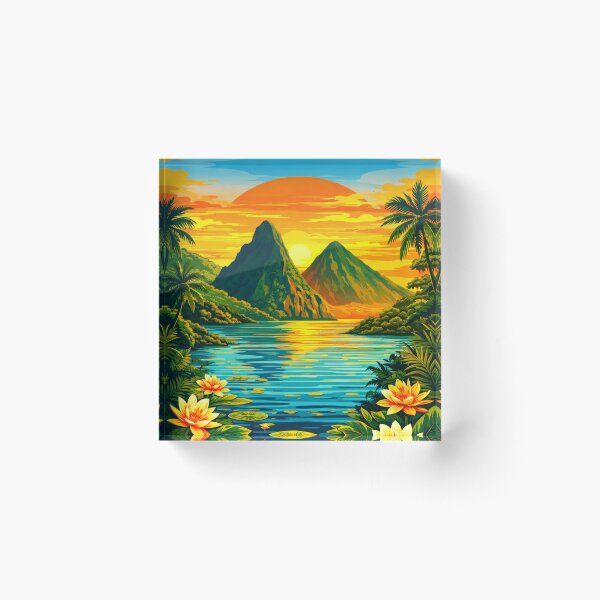 Item preview, Saint Lucia Sunset Pitons Poster - Minimalist Retro Coastal designed and sold by scicilysimonee.