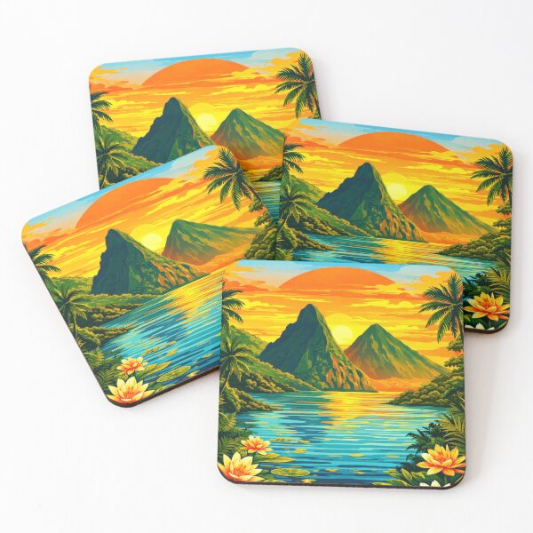 Item preview, Saint Lucia Sunset Pitons Poster - Minimalist Retro Coastal designed and sold by scicilysimonee.
