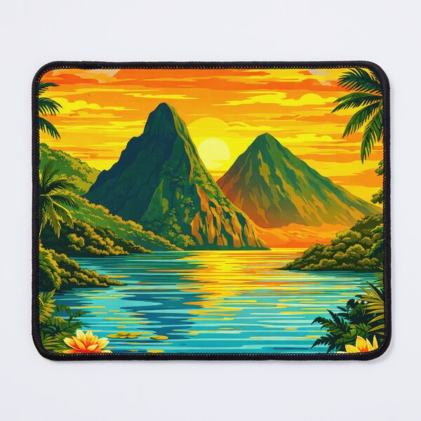 Item preview, Saint Lucia Sunset Pitons Poster - Minimalist Retro Coastal designed and sold by scicilysimonee.