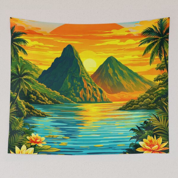 Item preview, Saint Lucia Sunset Pitons Poster - Minimalist Retro Coastal designed and sold by scicilysimonee.