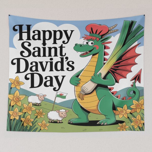 Item preview, Happy St David's Day Cute Green Welsh Dragon | Leek & Hat designed and sold by Midnight Veil Designs.
