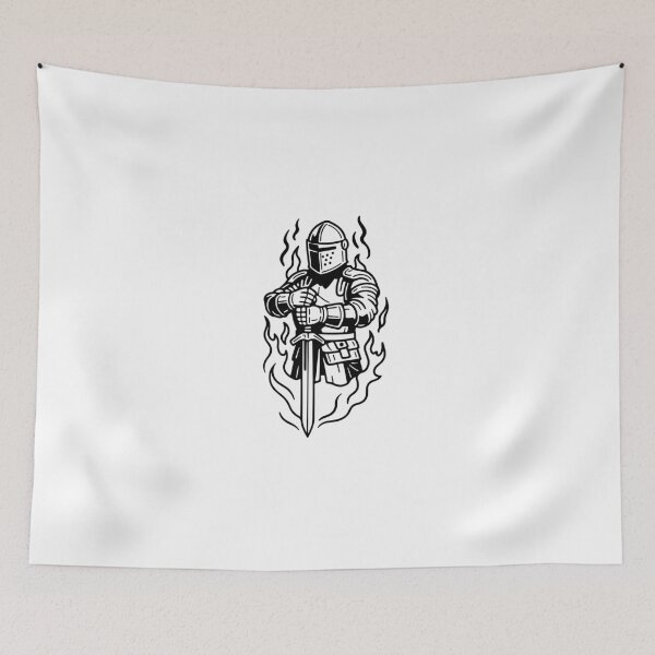 Item preview, Flaming Medieval Knight - Black Ink Art designed and sold by InkStation24.