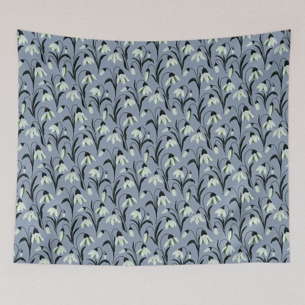 Item preview, Blooming Snowdrops Vintage Botanical Cottagcore Powder Blue designed and sold by thecolorbirdie.