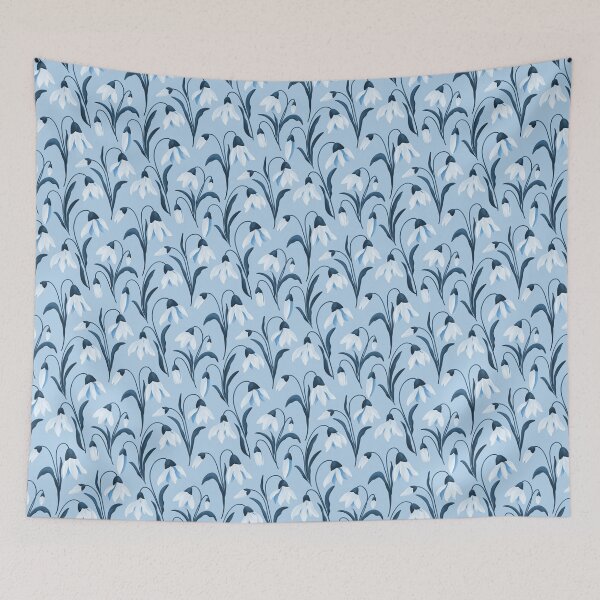 Item preview, Blooming Snowdrops Classic Cottagecore Botanicals Sky Blue designed and sold by thecolorbirdie.