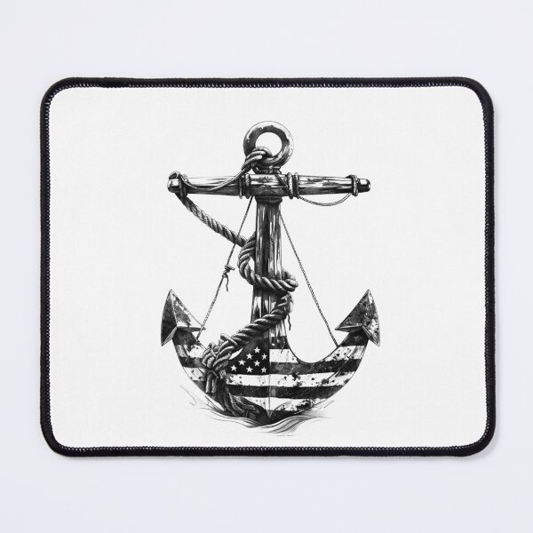 Item preview, Patriotic Anchor Illustration | American Flag Nautical Black and White Art designed and sold by inkoutninja.