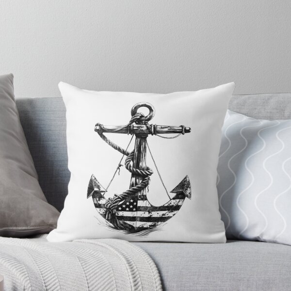 Item preview, Patriotic Anchor Illustration | American Flag Nautical Black and White Art designed and sold by inkoutninja.