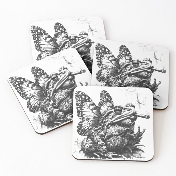 Item preview, Smoking Toad with Butterfly Wings | Surreal Black and White Ink Illustration designed and sold by inkoutninja.