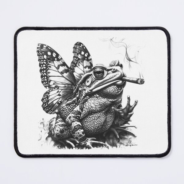 Item preview, Smoking Toad with Butterfly Wings | Surreal Black and White Ink Illustration designed and sold by inkoutninja.